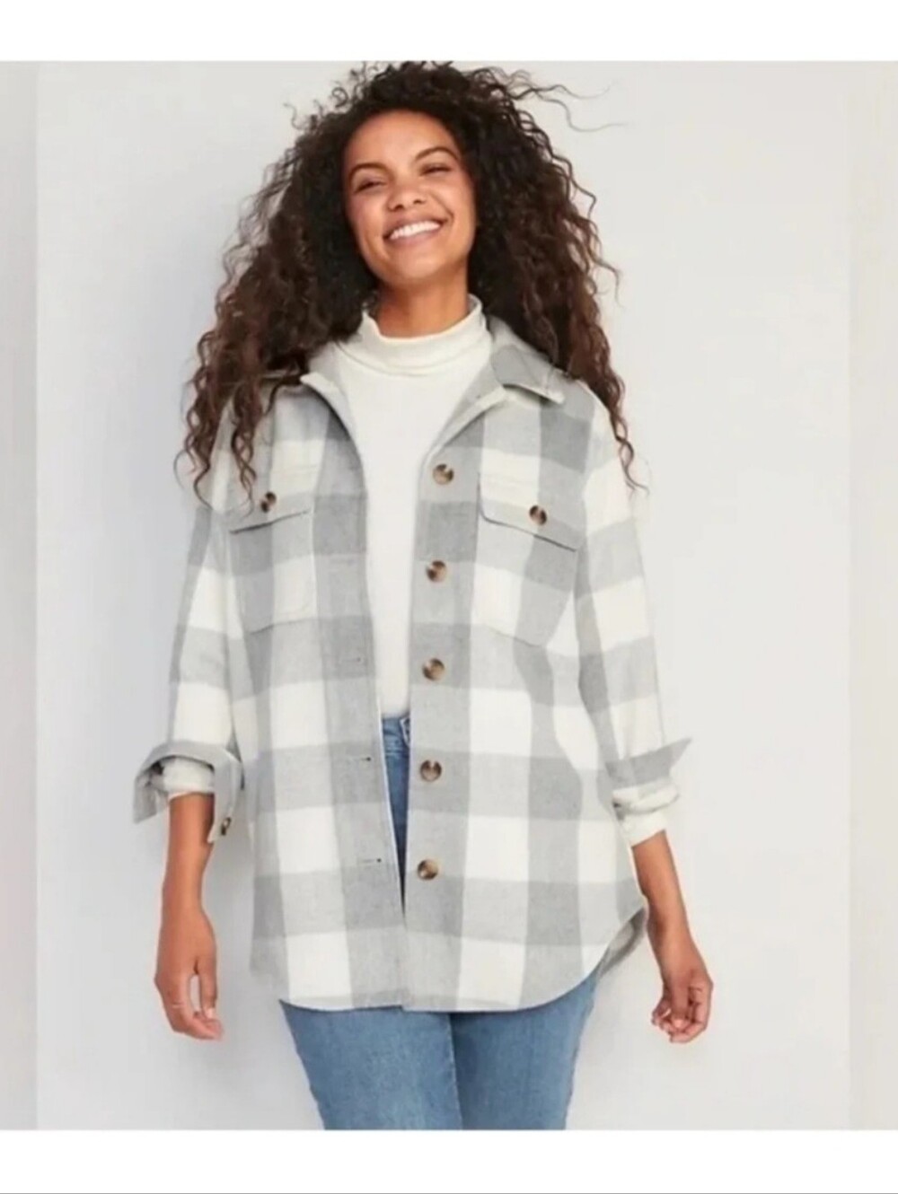 Old Navy Gray and White Plaid Shacket